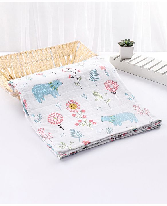 Babyhug Cotton Muslin Multipurpose Swaddle Wraps Forest Print Pack of 5 - Multicolour