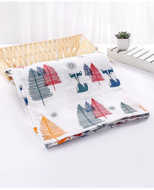 Babyhug Cotton Muslin Multipurpose Swaddle Wraps Forest Print Pack of 5 - Multicolour