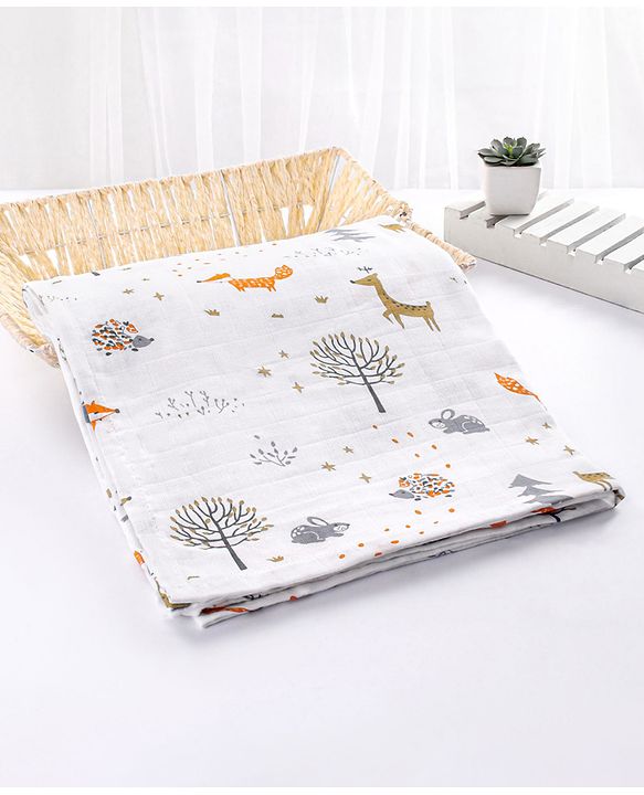Babyhug Cotton Muslin Multipurpose Swaddle Wraps Forest Print Pack of 5 - Multicolour
