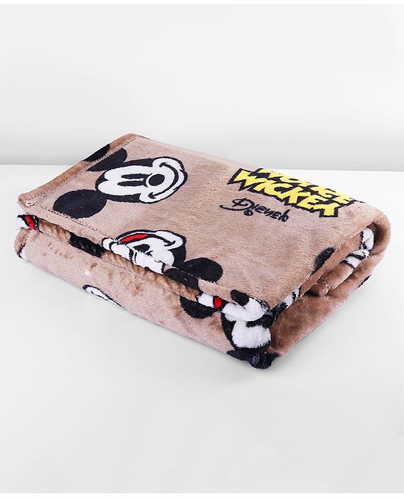 Babyhug Lightweight Disney Single Ply Mink Blanket Smiley Mickey  Print- Brown