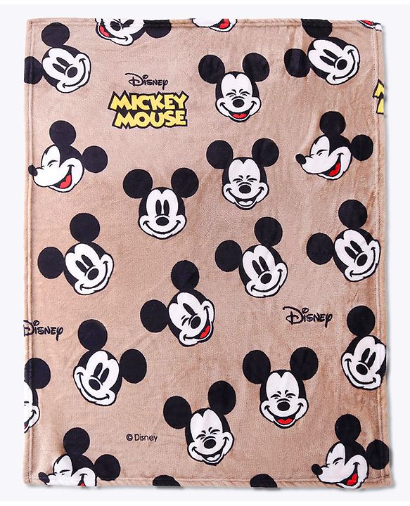 Babyhug Lightweight Disney Single Ply Mink Blanket Smiley Mickey  Print- Brown