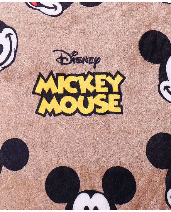 Babyhug Lightweight Disney Single Ply Mink Blanket Smiley Mickey  Print- Brown