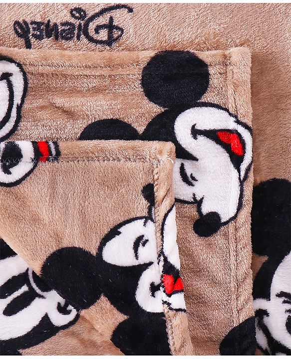 Babyhug Lightweight Disney Single Ply Mink Blanket Smiley Mickey  Print- Brown