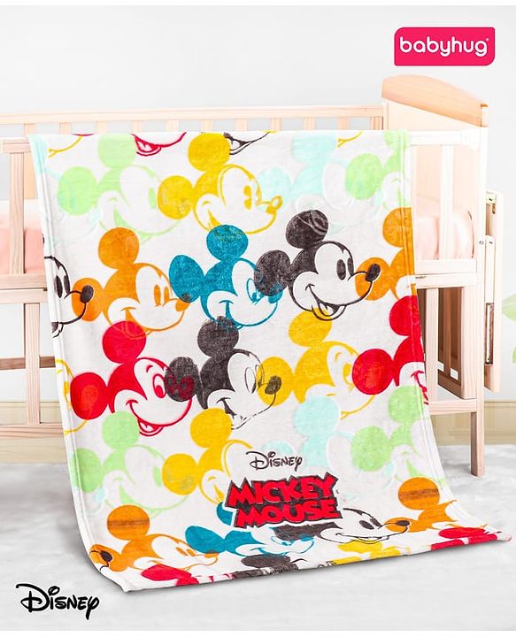Babyhug Lightweight Disney Single Ply Mink Blanket Smiley Mickey  Print- Brown
