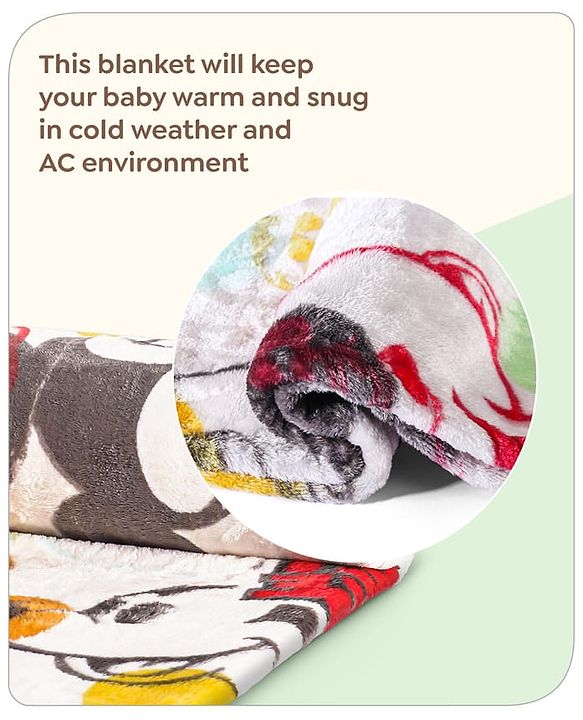Babyhug Lightweight Disney Single Ply Mink Blanket Smiley Mickey  Print- Brown