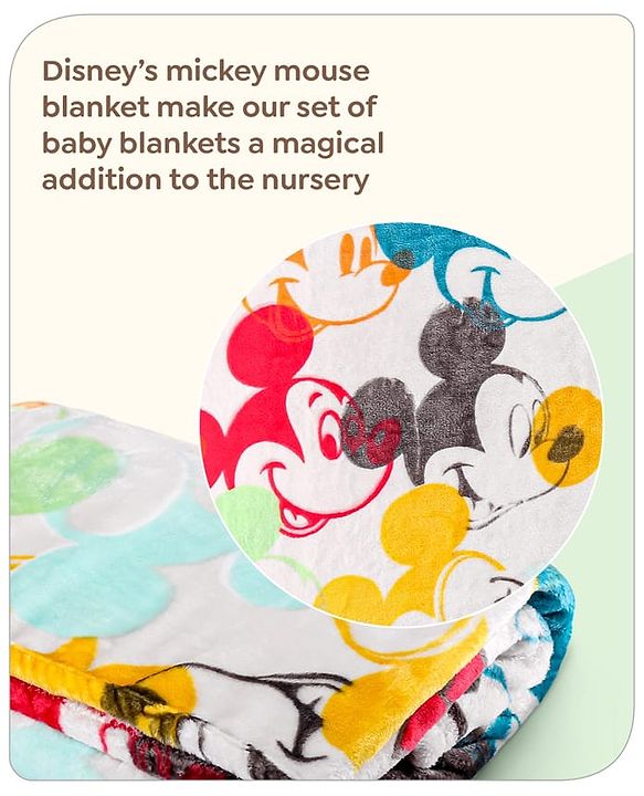 Babyhug Lightweight Disney Single Ply Mink Blanket Smiley Mickey  Print- Brown