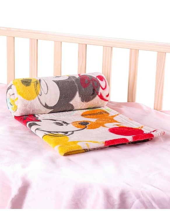 Babyhug Lightweight Disney Single Ply Mink Blanket Smiley Mickey  Print- Brown