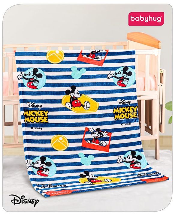 Babyhug Lightweight Disney Single Ply Mink Blanket Smiley Mickey  Print- Brown