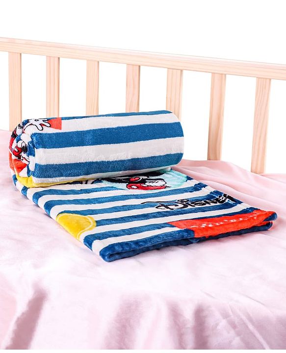 Babyhug Lightweight Disney Single Ply Mink Blanket Smiley Mickey  Print- Brown