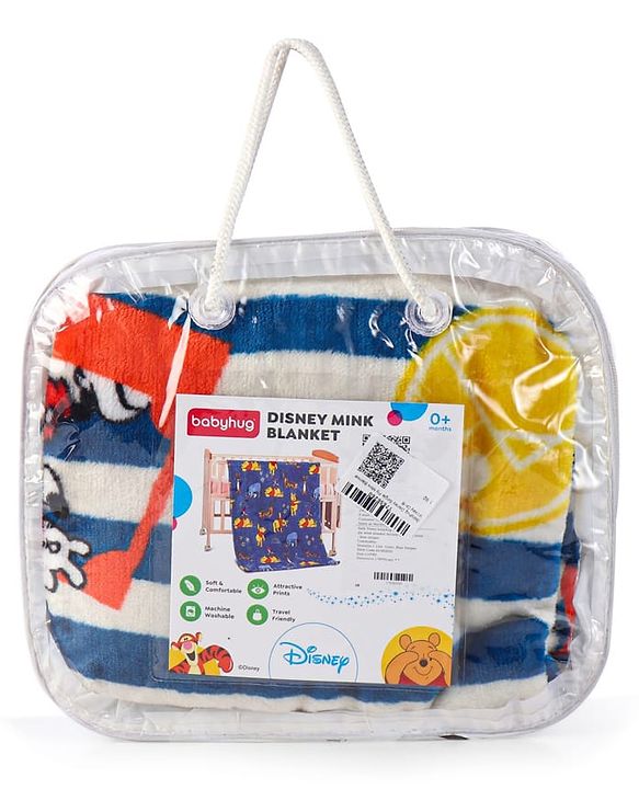 Babyhug Lightweight Disney Single Ply Mink Blanket Smiley Mickey  Print- Brown