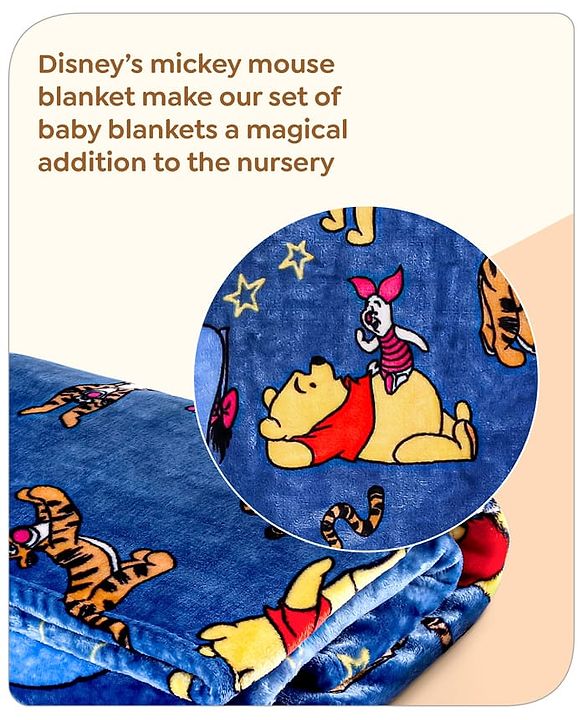 Babyhug Lightweight Disney Single Ply Mink Blanket Smiley Mickey  Print- Brown