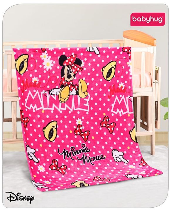Babyhug Lightweight Disney Single Ply Mink Blanket Smiley Mickey  Print- Brown