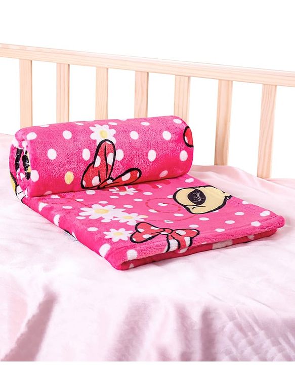 Babyhug Lightweight Disney Single Ply Mink Blanket Smiley Mickey  Print- Brown