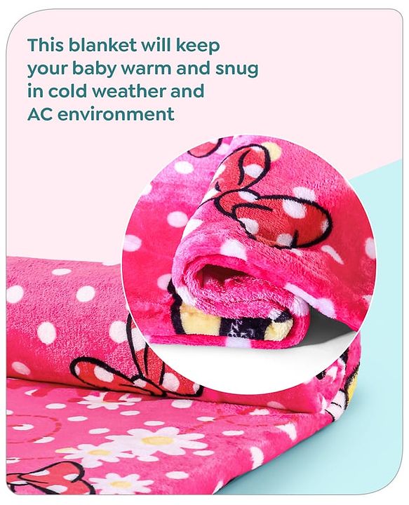 Babyhug Lightweight Disney Single Ply Mink Blanket Smiley Mickey  Print- Brown