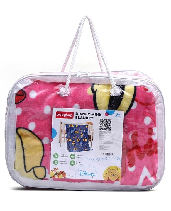 Babyhug Lightweight Disney Single Ply Mink Blanket Smiley Mickey  Print- Brown