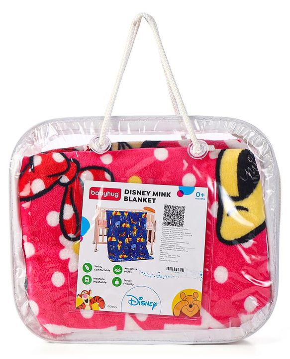 Babyhug Lightweight Disney Single Ply Mink Blanket Smiley Mickey  Print- Brown