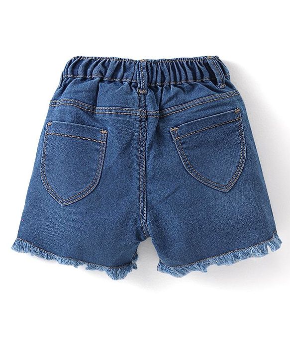 Babyhug Cotton Knit Sleeveless Top & Denim Shorts Set With Floral Print - Multicolor