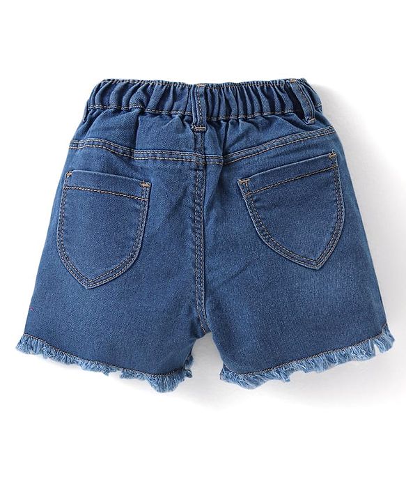 Babyhug Cotton Knit Sleeveless Top & Denim Shorts Set With Floral Print - Multicolor