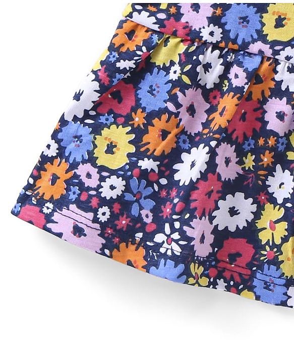 Babyhug Cotton Knit Sleeveless Top & Denim Shorts Set With Floral Print - Multicolor