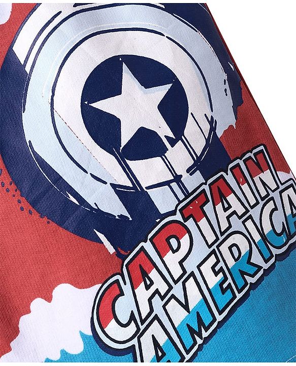 Pinekids Marvel Terry Knit Knee Length Shorts With Avengers Graphics - Blue & Red