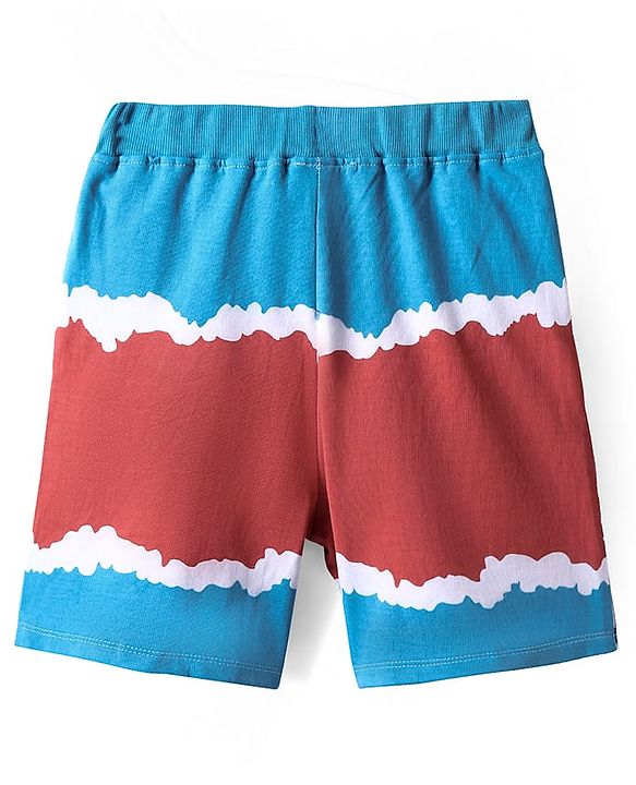 Pinekids Marvel Terry Knit Knee Length Shorts With Avengers Graphics - Blue & Red