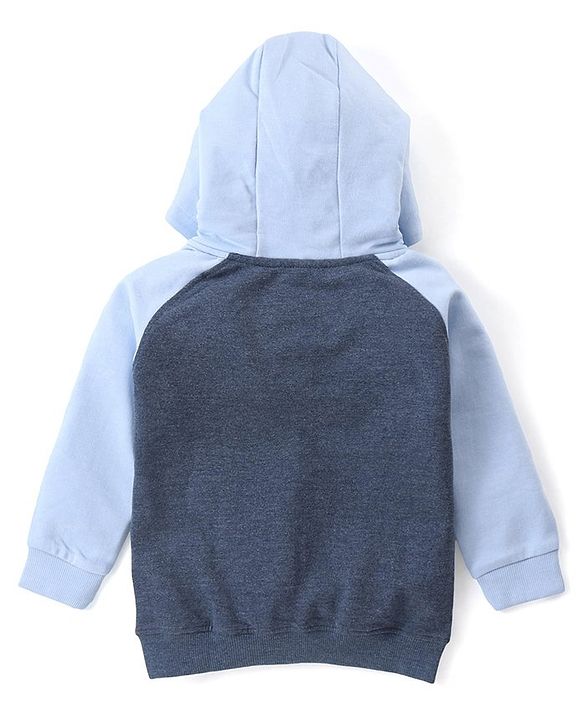 Babyhug Cotton Knit Full Sleeves Front Open Sweat Jacket with Hood Zipper & Teddy Graphics - Navy Blue