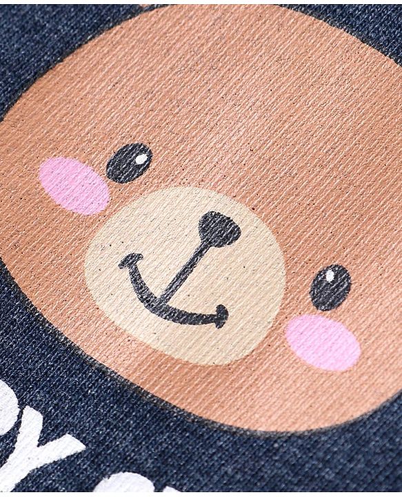 Babyhug Cotton Knit Full Sleeves Front Open Sweat Jacket with Hood Zipper & Teddy Graphics - Navy Blue