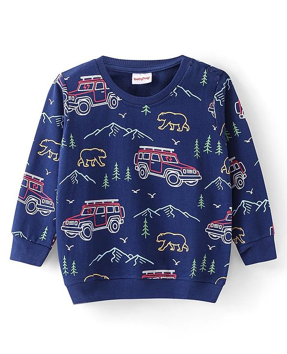 Babyhug Cotton Knit Full Sleeves Sweat Shirts with Camping Theme Print Pack of 2 - Green & Blue