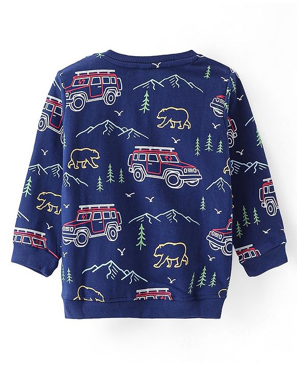 Babyhug Cotton Knit Full Sleeves Sweat Shirts with Camping Theme Print Pack of 2 - Green & Blue
