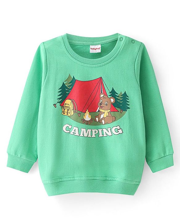 Babyhug Cotton Knit Full Sleeves Sweat Shirts with Camping Theme Print Pack of 2 - Green & Blue