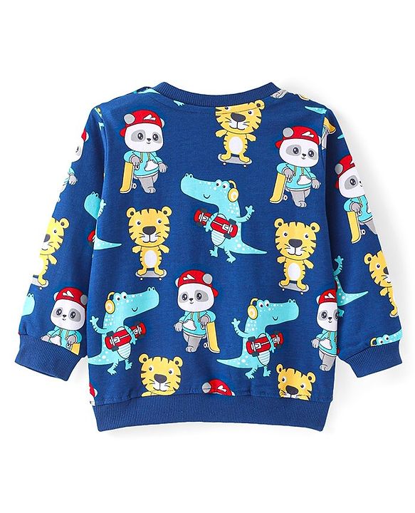 Babyhug Cotton Knit Full Sleeves Sweatshirts With Dino Print Pack of 2- Red & Blue