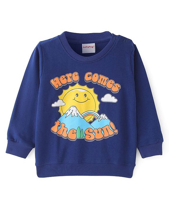 Babyhug Cotton Knit Full Sleeves Sweatshirt With Sun & Text Graphics Pack of 2 - Navy Blue