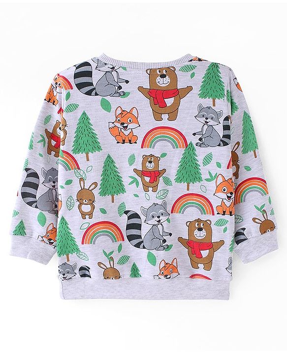 Babyhug Cotton Knit Full Sleeves Sweatshirt With Animal Graphics Pack of 2 - Blue & Light Grey