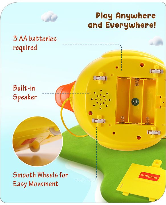 Babyhug Musical Duck Telephone Learning Toy|Lights & Music|Role Play Phone Toy for Kids|Numbers|Shape & Color Recognition|Animal Names & Sounds|Math Quizzes|Addition & Subtraction|Yellow - 12 Months+