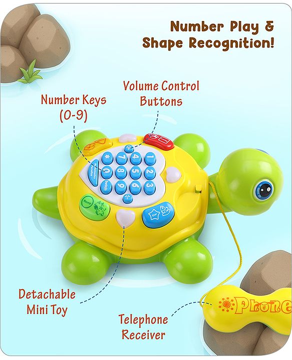 Babyhug Musical Duck Telephone Learning Toy|Lights & Music|Role Play Phone Toy for Kids|Numbers|Shape & Color Recognition|Animal Names & Sounds|Math Quizzes|Addition & Subtraction|Yellow - 12 Months+