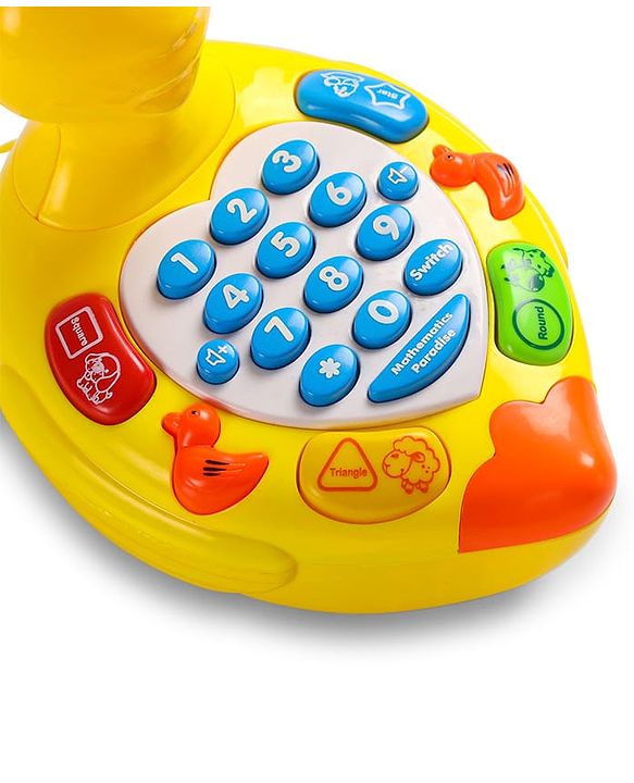 Babyhug Musical Duck Telephone Learning Toy|Lights & Music|Role Play Phone Toy for Kids|Numbers|Shape & Color Recognition|Animal Names & Sounds|Math Quizzes|Addition & Subtraction|Yellow - 12 Months+