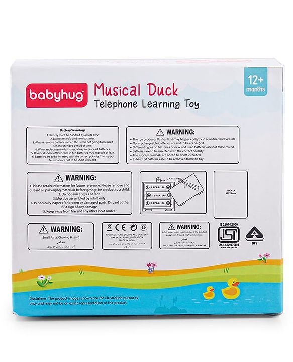 Babyhug Musical Duck Telephone Learning Toy|Lights & Music|Role Play Phone Toy for Kids|Numbers|Shape & Color Recognition|Animal Names & Sounds|Math Quizzes|Addition & Subtraction|Yellow - 12 Months+