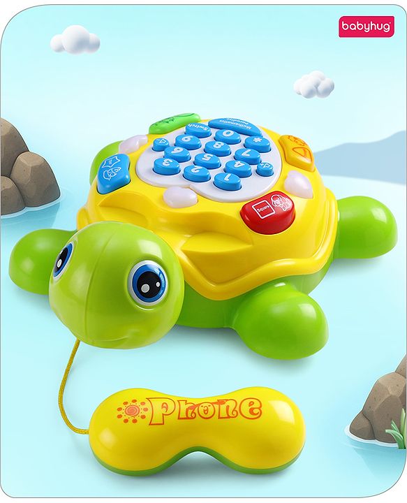Babyhug Musical Duck Telephone Learning Toy|Lights & Music|Role Play Phone Toy for Kids|Numbers|Shape & Color Recognition|Animal Names & Sounds|Math Quizzes|Addition & Subtraction|Yellow - 12 Months+