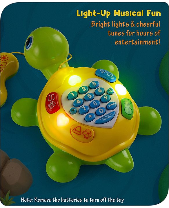 Babyhug Musical Duck Telephone Learning Toy|Lights & Music|Role Play Phone Toy for Kids|Numbers|Shape & Color Recognition|Animal Names & Sounds|Math Quizzes|Addition & Subtraction|Yellow - 12 Months+