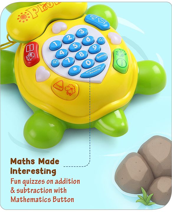Babyhug Musical Duck Telephone Learning Toy|Lights & Music|Role Play Phone Toy for Kids|Numbers|Shape & Color Recognition|Animal Names & Sounds|Math Quizzes|Addition & Subtraction|Yellow - 12 Months+