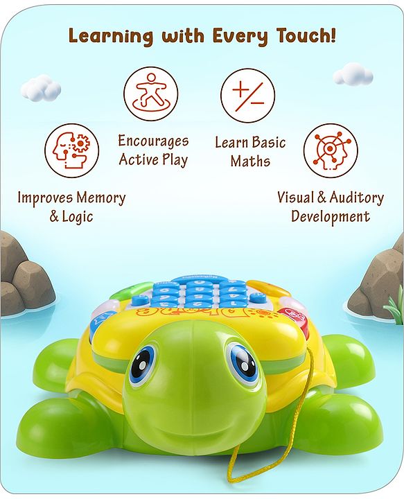 Babyhug Musical Duck Telephone Learning Toy|Lights & Music|Role Play Phone Toy for Kids|Numbers|Shape & Color Recognition|Animal Names & Sounds|Math Quizzes|Addition & Subtraction|Yellow - 12 Months+