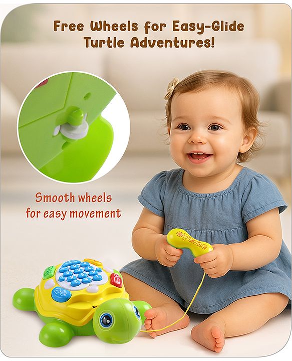 Babyhug Musical Duck Telephone Learning Toy|Lights & Music|Role Play Phone Toy for Kids|Numbers|Shape & Color Recognition|Animal Names & Sounds|Math Quizzes|Addition & Subtraction|Yellow - 12 Months+