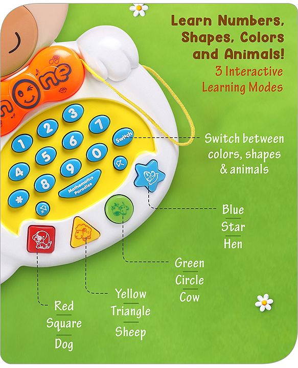 Babyhug Musical Monkey Telephone Learning Toy|Lights & Music|Role Play Phone Toy for Kids|Numbers|Shape & Color Recognition|Animal Names & Sounds|Math Quizzes|Addition & Subtraction|Yellow -12 Months+
