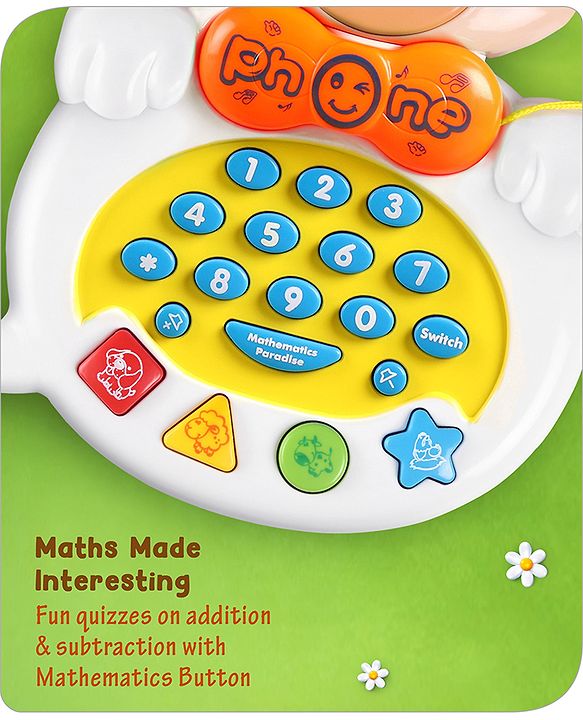 Babyhug Musical Monkey Telephone Learning Toy|Lights & Music|Role Play Phone Toy for Kids|Numbers|Shape & Color Recognition|Animal Names & Sounds|Math Quizzes|Addition & Subtraction|Yellow -12 Months+