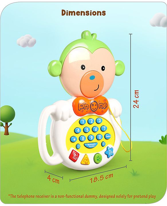 Babyhug Musical Monkey Telephone Learning Toy|Lights & Music|Role Play Phone Toy for Kids|Numbers|Shape & Color Recognition|Animal Names & Sounds|Math Quizzes|Addition & Subtraction|Yellow -12 Months+