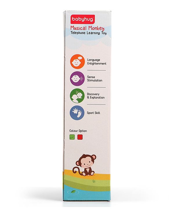 Babyhug Musical Monkey Telephone Learning Toy|Lights & Music|Role Play Phone Toy for Kids|Numbers|Shape & Color Recognition|Animal Names & Sounds|Math Quizzes|Addition & Subtraction|Yellow -12 Months+