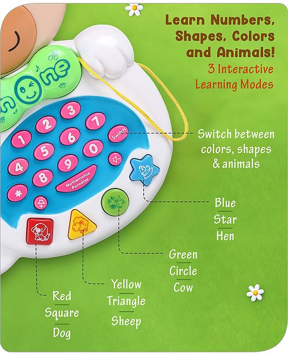 Babyhug Musical Monkey Telephone Learning Toy|Lights & Music|Role Play Phone Toy for Kids|Numbers|Shape & Color Recognition|Animal Names & Sounds|Math Quizzes|Addition & Subtraction|Red -12 Months+