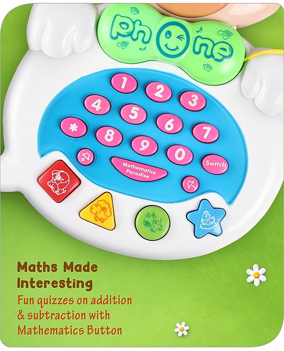 Babyhug Musical Monkey Telephone Learning Toy|Lights & Music|Role Play Phone Toy for Kids|Numbers|Shape & Color Recognition|Animal Names & Sounds|Math Quizzes|Addition & Subtraction|Red -12 Months+