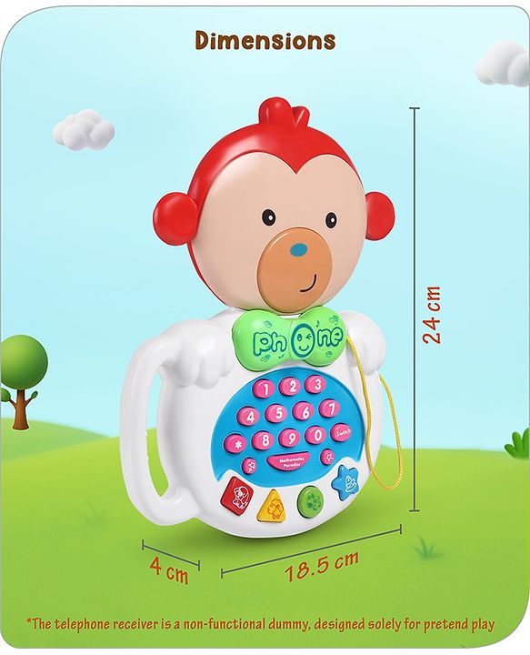 Babyhug Musical Monkey Telephone Learning Toy|Lights & Music|Role Play Phone Toy for Kids|Numbers|Shape & Color Recognition|Animal Names & Sounds|Math Quizzes|Addition & Subtraction|Red -12 Months+