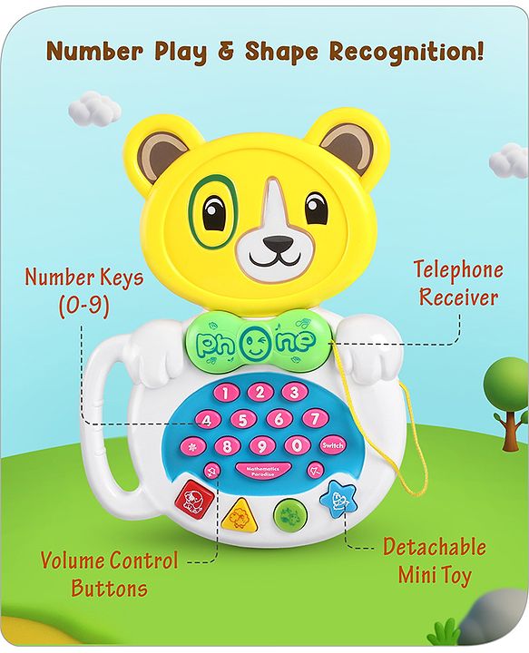 Babyhug Musical Monkey Telephone Learning Toy|Lights & Music|Role Play Phone Toy for Kids|Numbers|Shape & Color Recognition|Animal Names & Sounds|Math Quizzes|Addition & Subtraction|Red -12 Months+